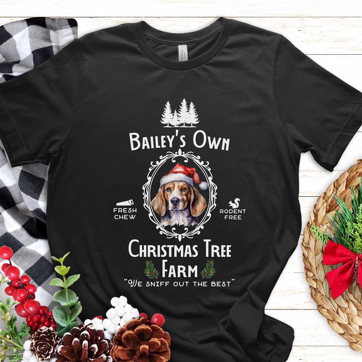 Beagle Christmas Shirt Dog Name Shirt Christmas Beagle Mom T-shirt Gift For Beagle Lover Christmas Tree Farm Dog Name Tee Custom Dog Name Full Size Up To 5xl