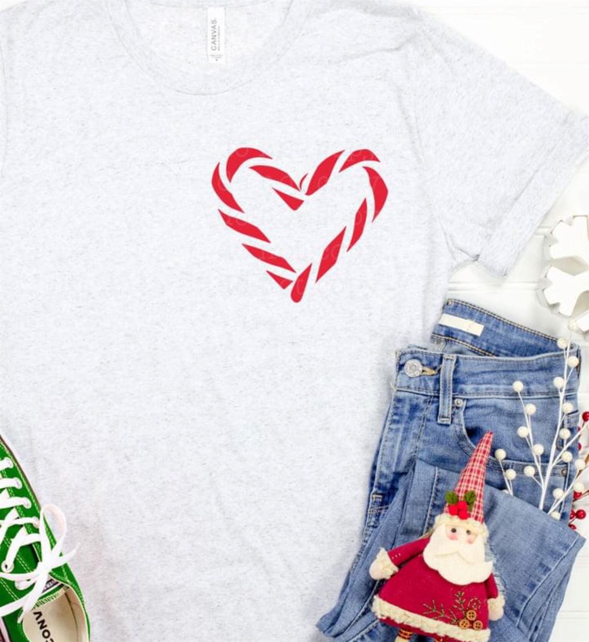 Candy Cane Heart Shirt Cute Unisex T-shirt Candy Xmas Tee Christmas Wear Plus Size Up To 5xl