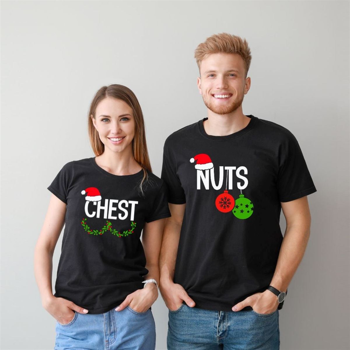 Chest Nuts – Short Sleeve Or Long Sleeve Tee Or Crewneck Sweatshirt Or Hoodie – Funny Couple Christmas Tops Full Size Up To 5xl