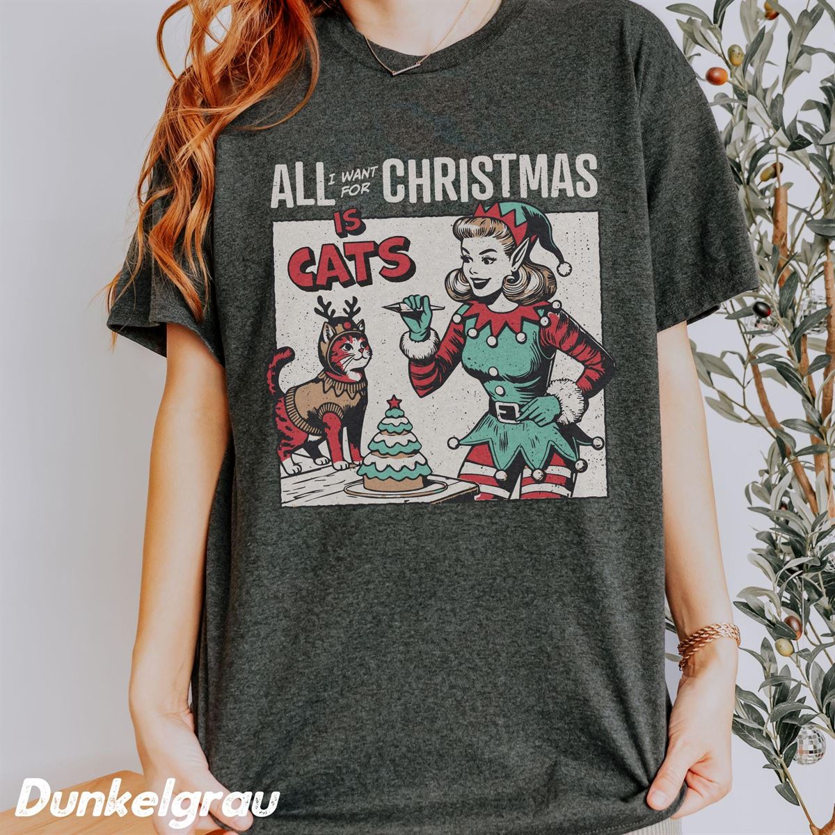 Christmas Cat T-shirtretro Goth Cute T Shirtwinter Alternative Vintage Look Shirtxmas Christmas Shirt Cat Owner T-shirt Cat Size Up To 5xl