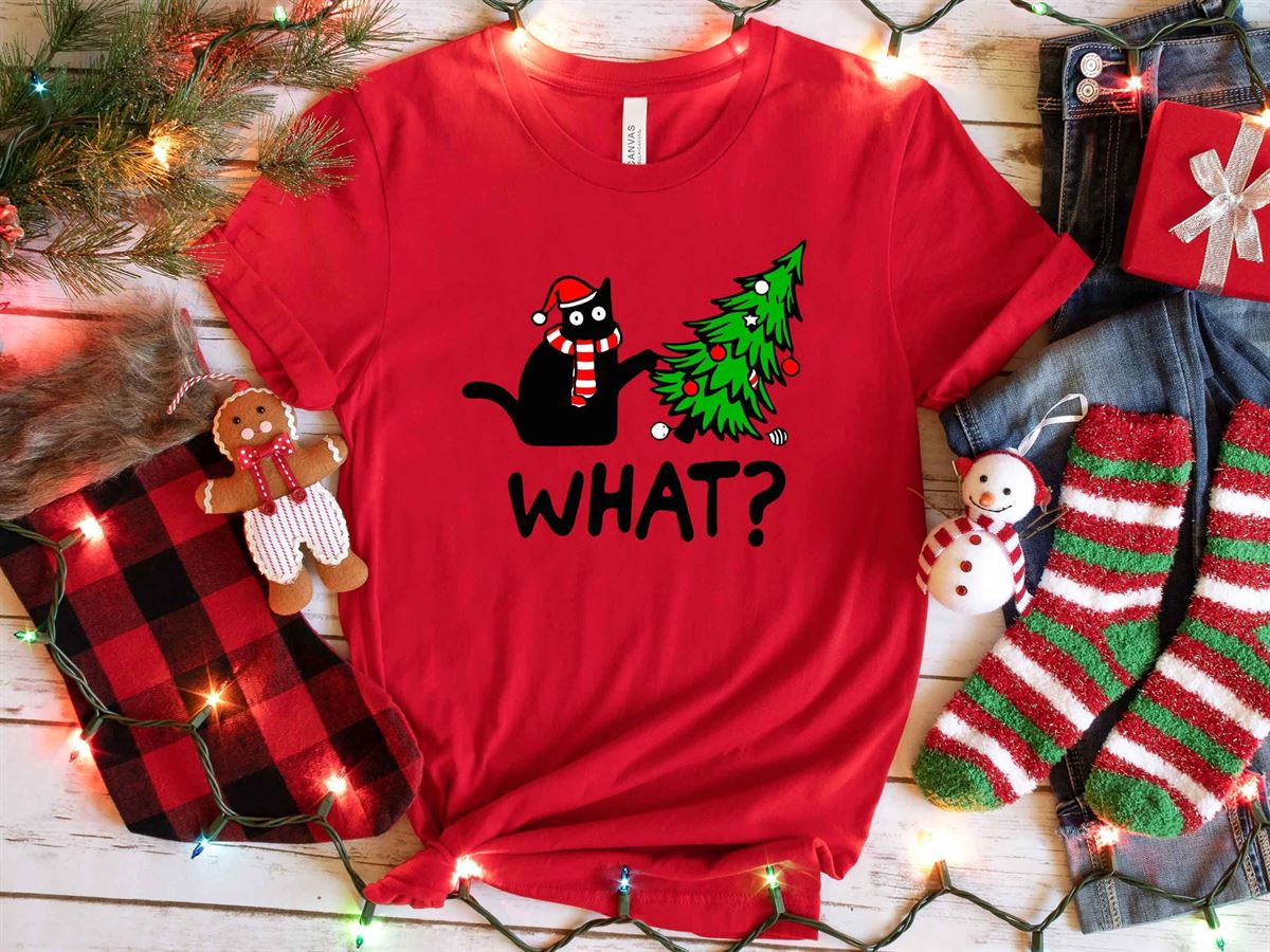 Christmas Cat What Shirt Christmas Sweatshirt Black Cat Shirt Christmas Cat Shirt Cat Lover Shirt Christmas Tree Shirt Christmas Gift Size Up To 5xl