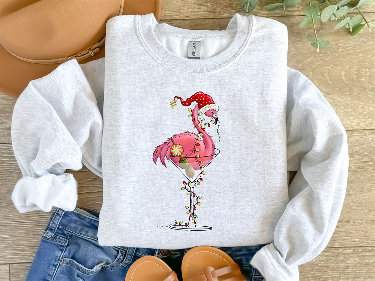 Christmas Flamingo Lights Shirt Christmas Flamingo T-shirt Xmas Tropical Animal Shirt Xmas Flamingo Tee Cute Christmas Shirts Gifts Full Size Up To 5xl