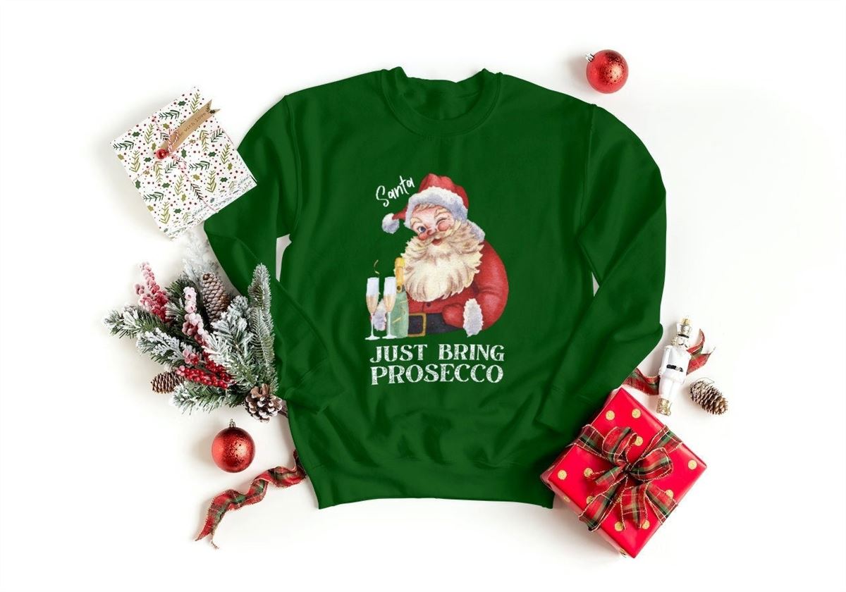 Christmas Prosecco Sweater Vintage Santa Shirt Fun Humorous Festive Top Retro Santa Shirt Crewneck Jumper Christmas Santa Sweatshirt Booze Full Size Up To 5xl