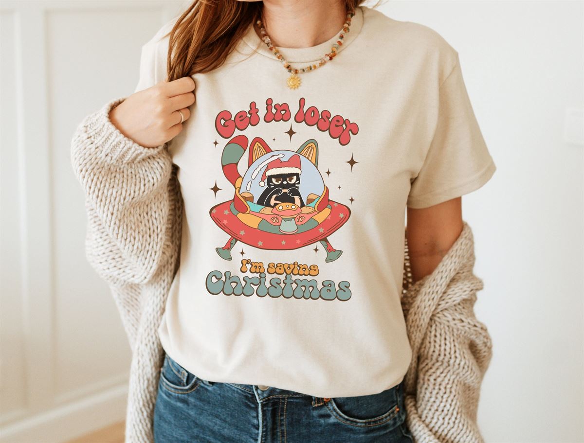 Christmas T-shirt Funny Christmas Shirt Cat Christmas Shirt Christmas Gift Catlover Shirt Funny Cat Shirt Retro Clothing Full Size Up To 5xl