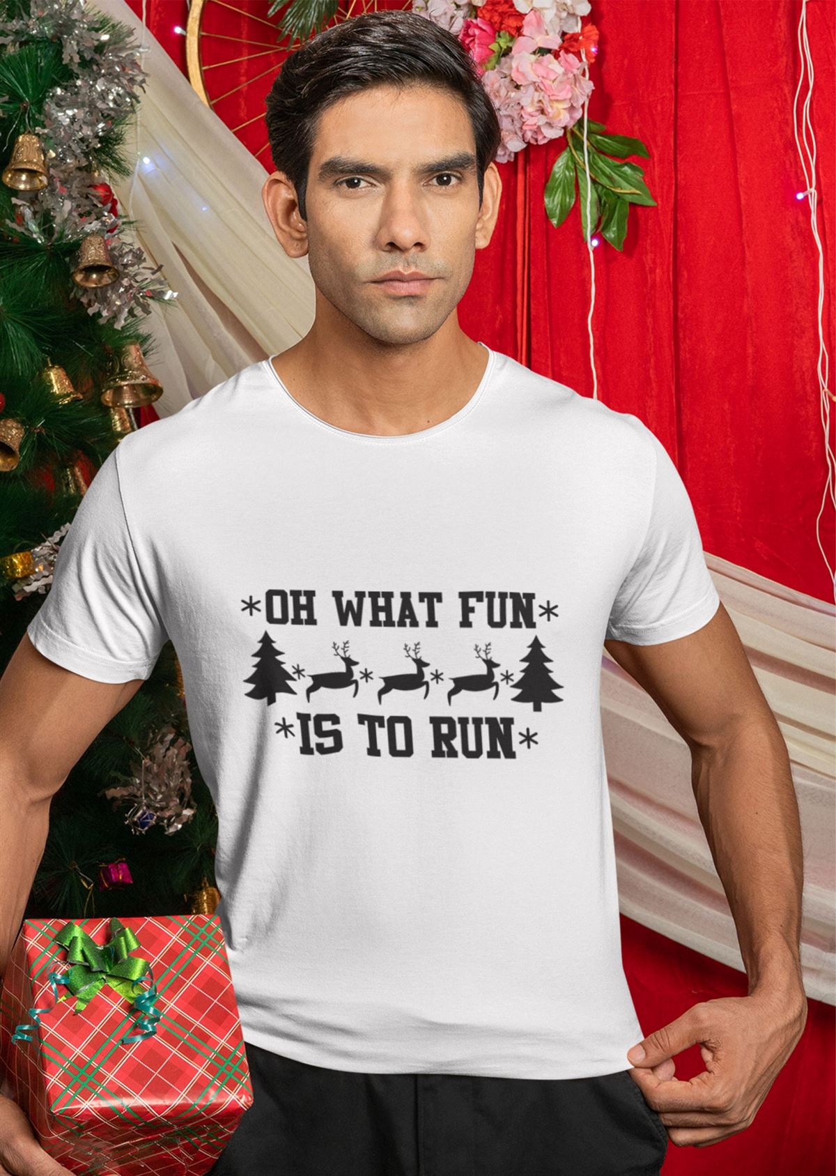 Christmas T-shirt Oh What Fun Is To Run Reindeer Running Unisex Christmas Clothing Santa Tree Xmas Gift Apparel For Adults Kids Ladies Top Size Up To 5xl