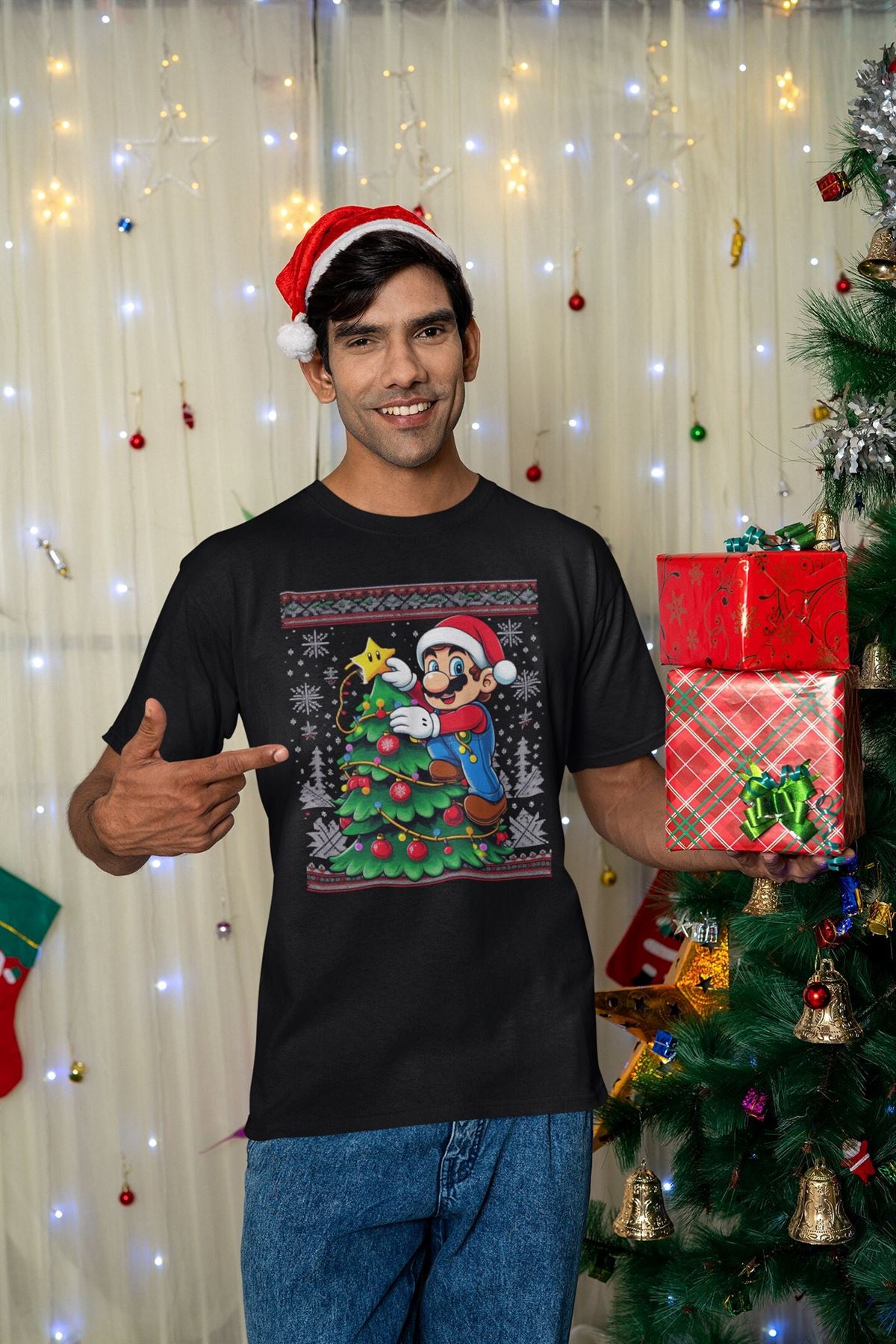 Christmas Tshirts Cute Retro Mario Gamer Gift Ugly Sweater Design T-shirt Full Size Up To 5xl