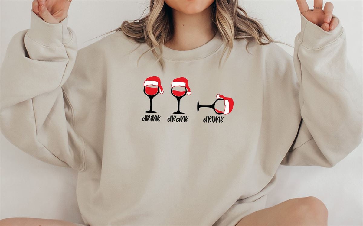 Christmas Wine Glasses Sweatshirt Christmas Party Sweater Wine Lovers Long Sleeve Sarcastic Christmas Hoodie Funny Family Christmas Gift Full Size Up To 5xl