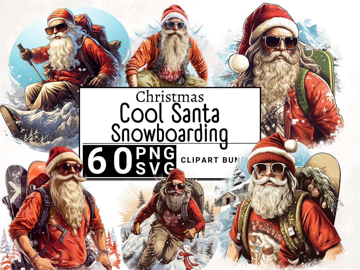 Cool Santa Snowboarding Clipart Santa Claus Ski Watercolor Christmas Designs Funny Santaclaus Portrait Clip Art Png Svg Digital Download Full Size Up To 5xl