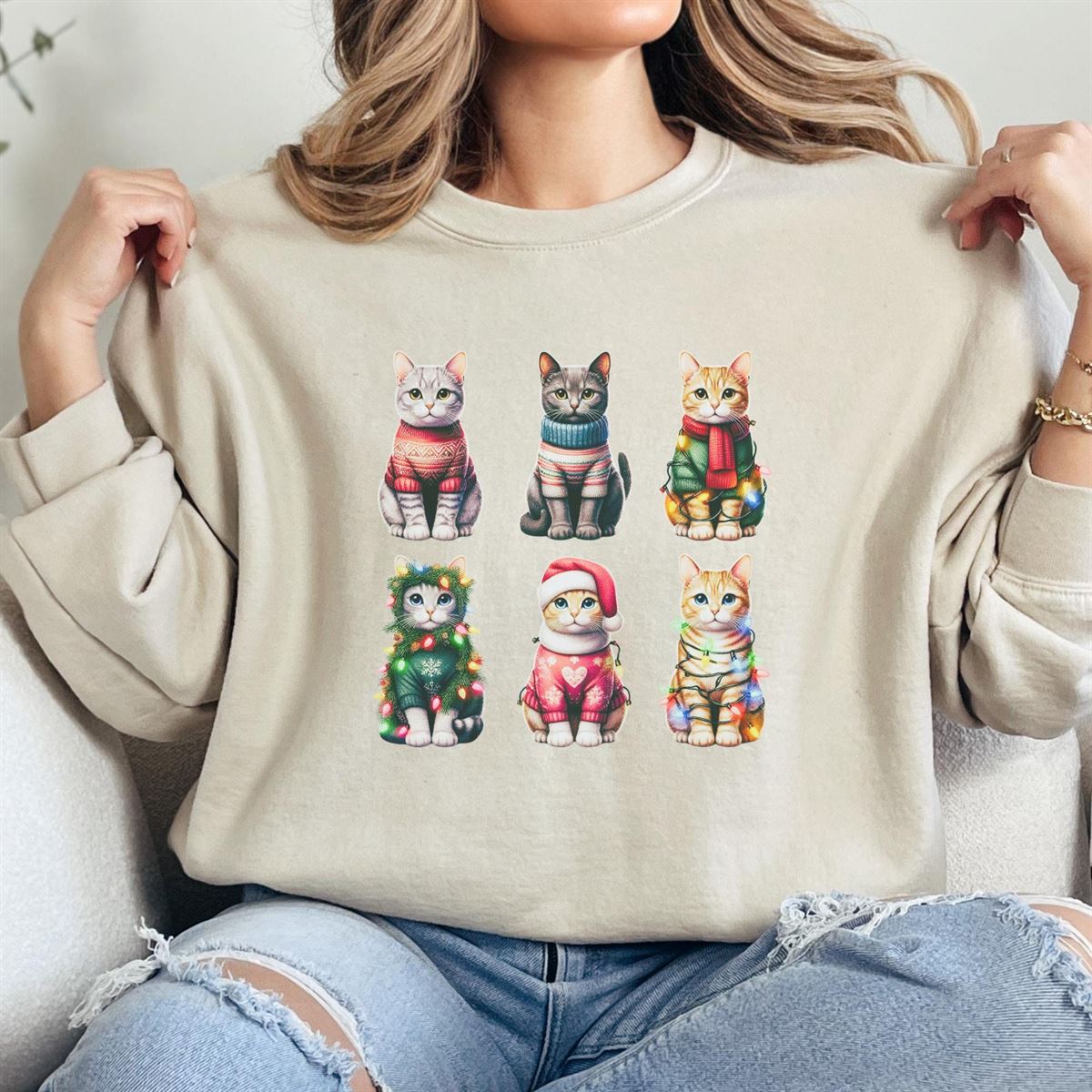 Cute Cat Christmas Sweatshirt Funny Cat Christmas Shirt Cat Lovers Sweatshirt Fun Cat Lover Gift Cat Lady Sweatshirt Cat Sweatshirt Girl Plus Size Up To 5xl