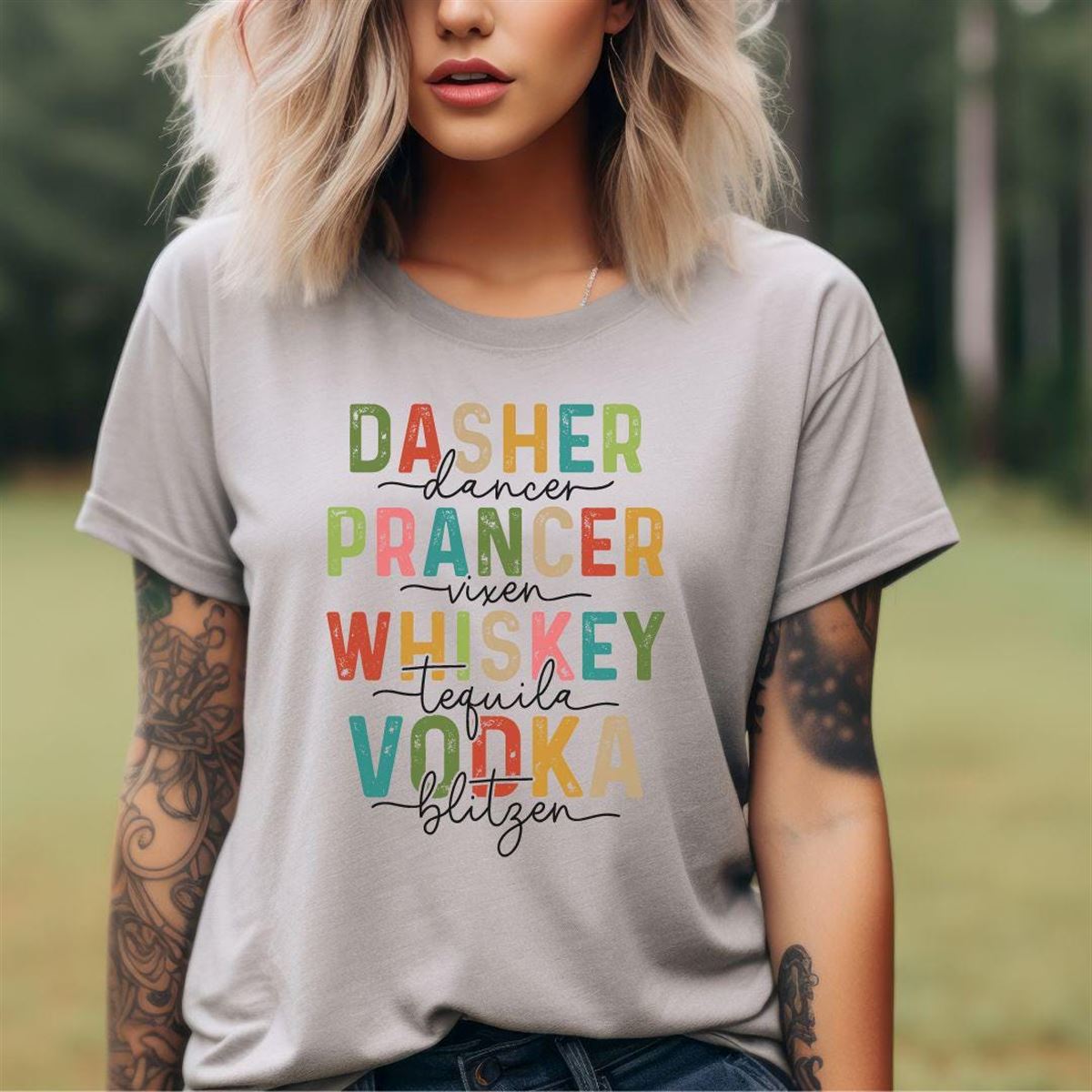 Dasher Christmas Shirt Funny Holiday Alcohol Tshirt Women’s Unique Drinking Tee Cool Short Sleeve Trendy Top Present For Her Fun Gift Size Up To 5xl