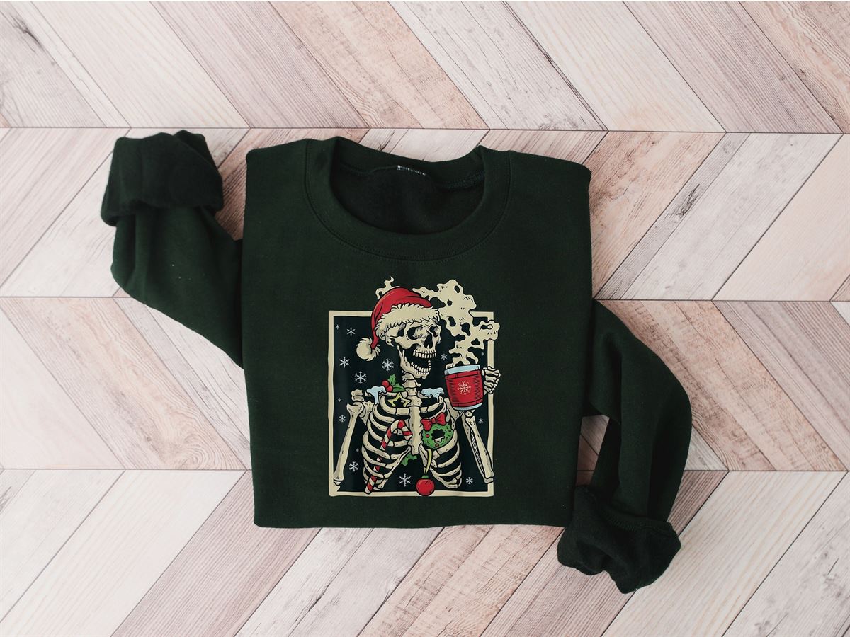 Dead Inside Skeleton Christmas Sweatshirt Sarcastic Christmas Coffee Shirt Merry Christmas Shirt Coffee Lover Christmas Gift Fall Sweater Size Up To 5xl