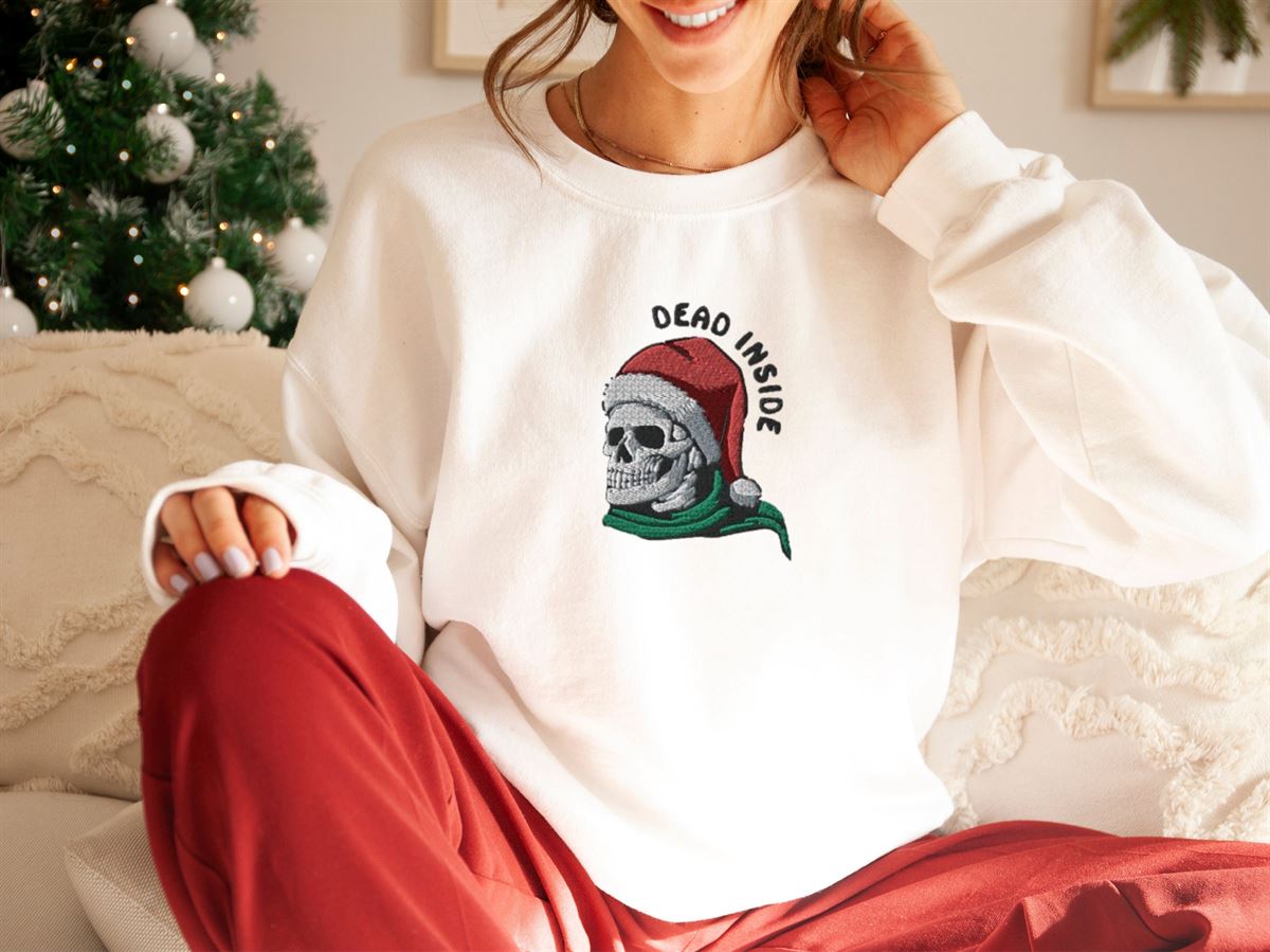 Dead Inside Sweatshirt Embroidered Skeleton Christmas Sweater Women’s Funny Christmas Shirt Fun Gift For Friend Family Christmas Sweater Plus Size Up To 5xl