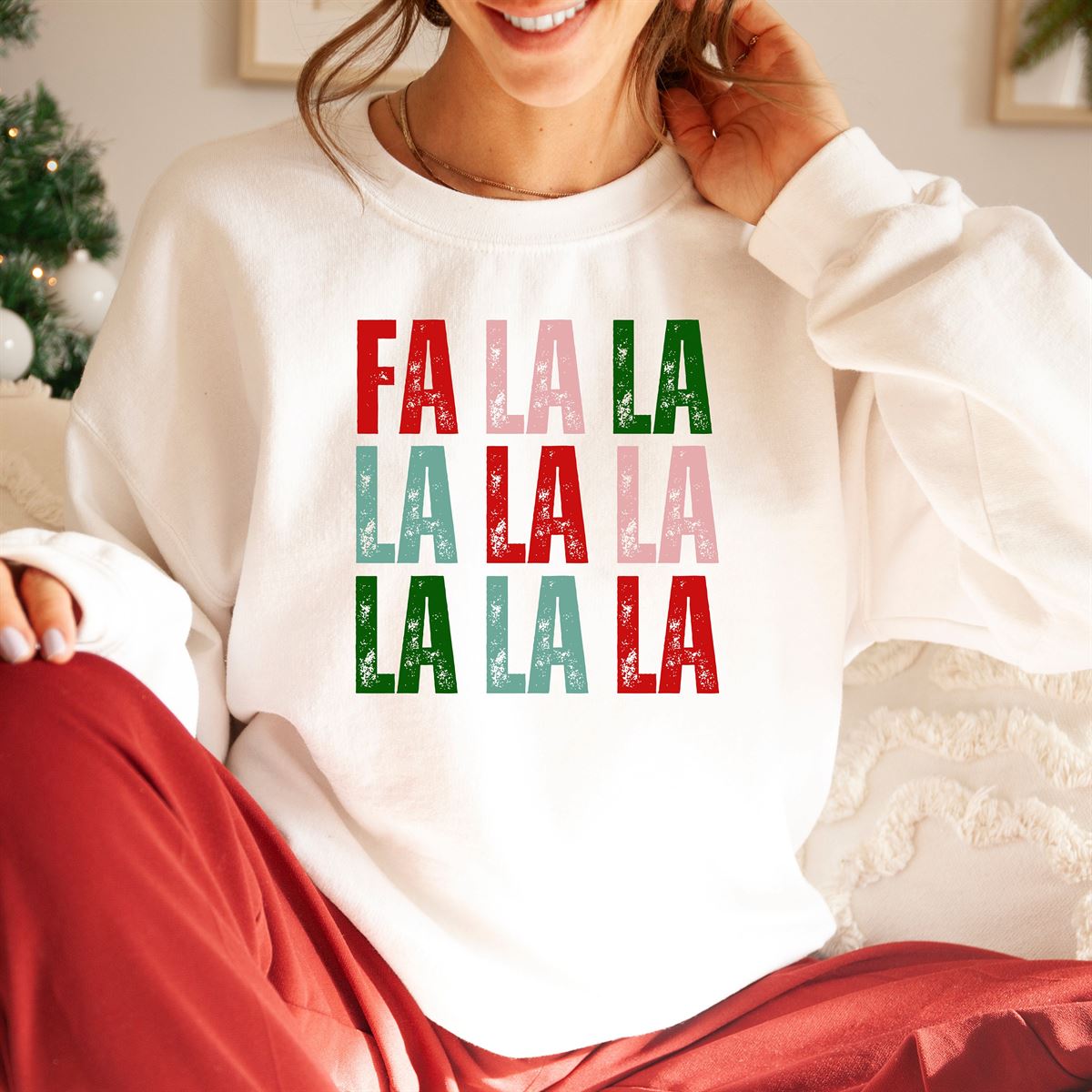 Fa La La La La Christmas Sweatshirt Women’s Holiday Crewneck Men’s Holiday Shirt Red Green Holiday Sweater Fun Christmas Shirt Full Size Up To 5xl