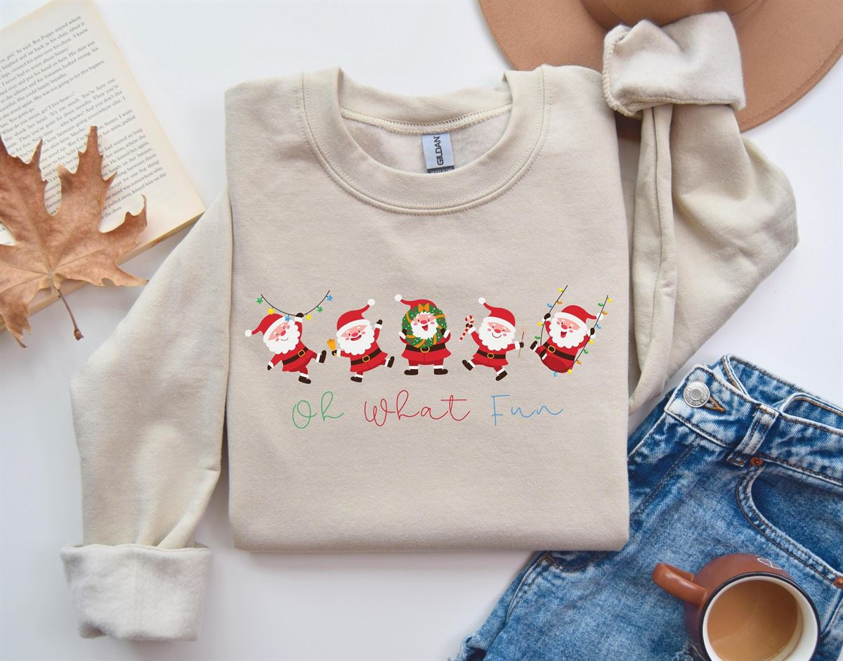 Festive Santa Claus Shirt – Cozy Christmas Long Sleeve Sweatshirt – Oh What Fun Holiday Hoodie – Perfect Xmas Top Gift Christmas Crewneck Size Up To 5xl