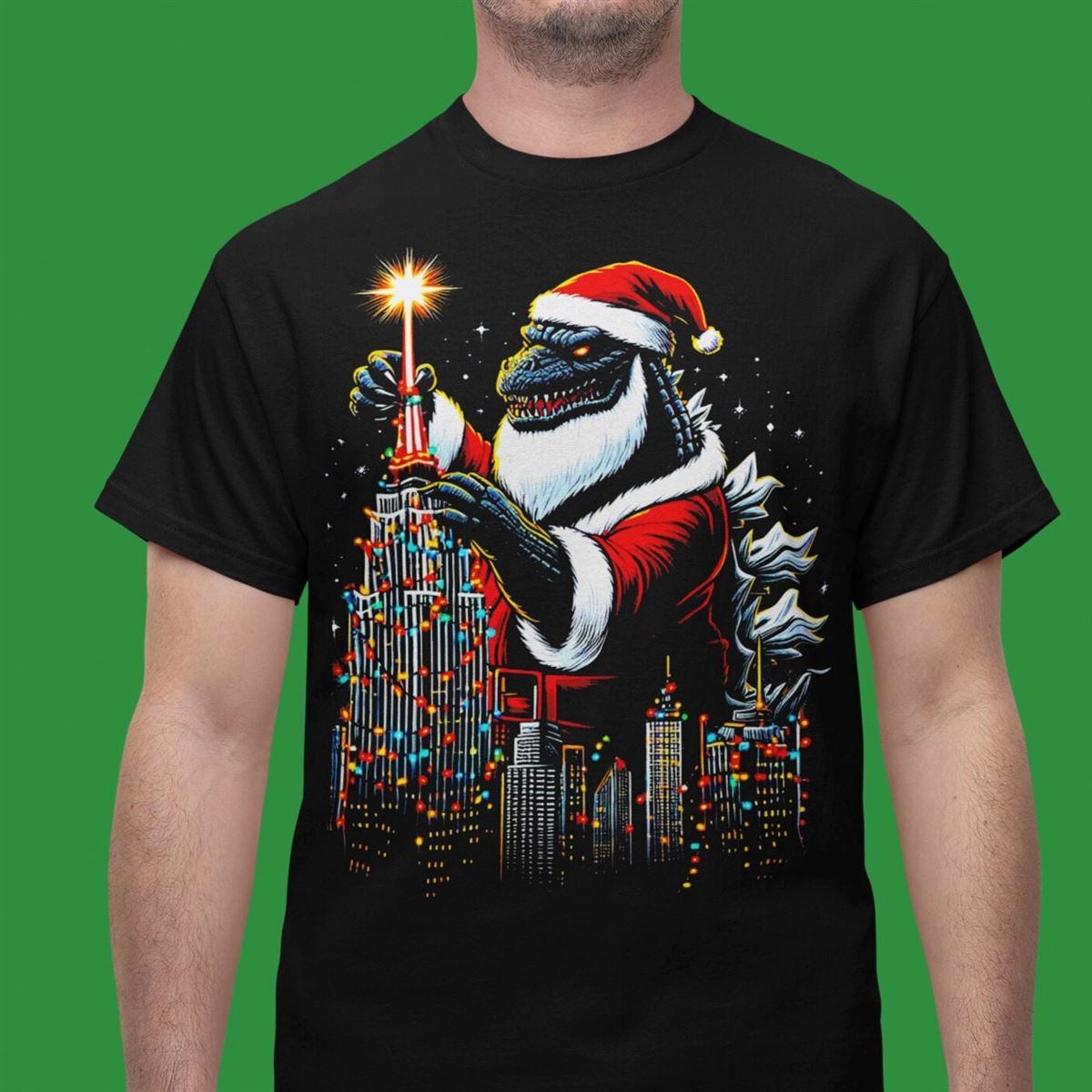 Funny Santa Godzilla Shirt Hilarious Holiday Horror Tee Festive Monster Gift Black Tshirt Size Up To 5xl