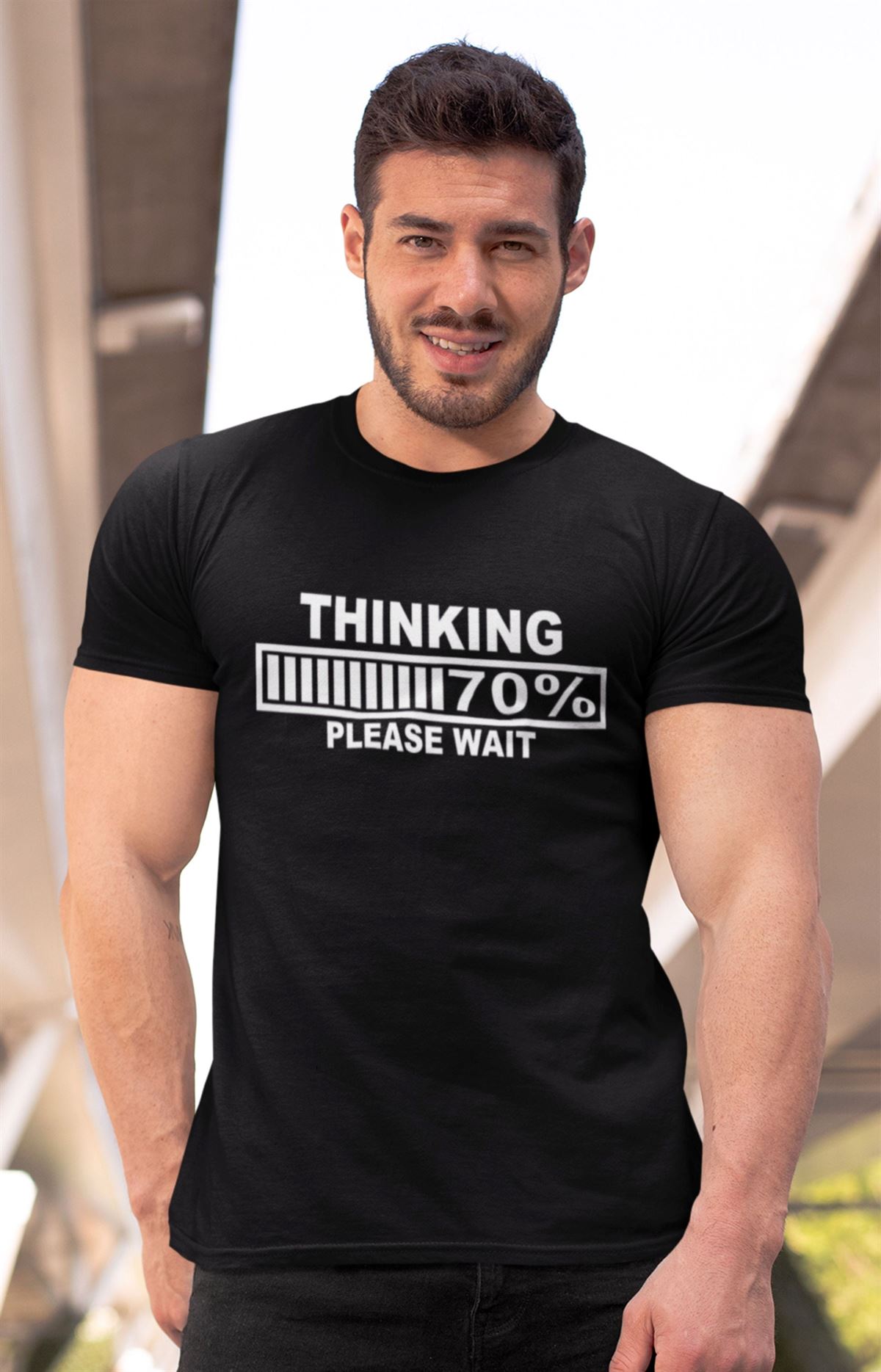 Funny T-shirt Thinking Please Waitloading Fun Deep Thinker Novelty Top Women Sarcasm Christmas Present Men Women Or Unisex Xmas Present Size Up To 5xl