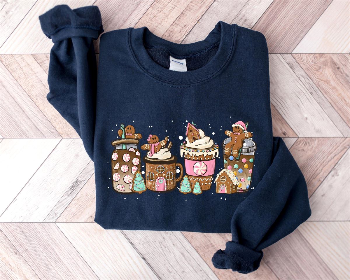 Gingerbread Christmas Coffee Shirt Christmas Coffee Sweatshirt Women Holiday Sweater Xmas Tee Coffee Lover Gift Latte Drink Crewneck Size Up To 5xl