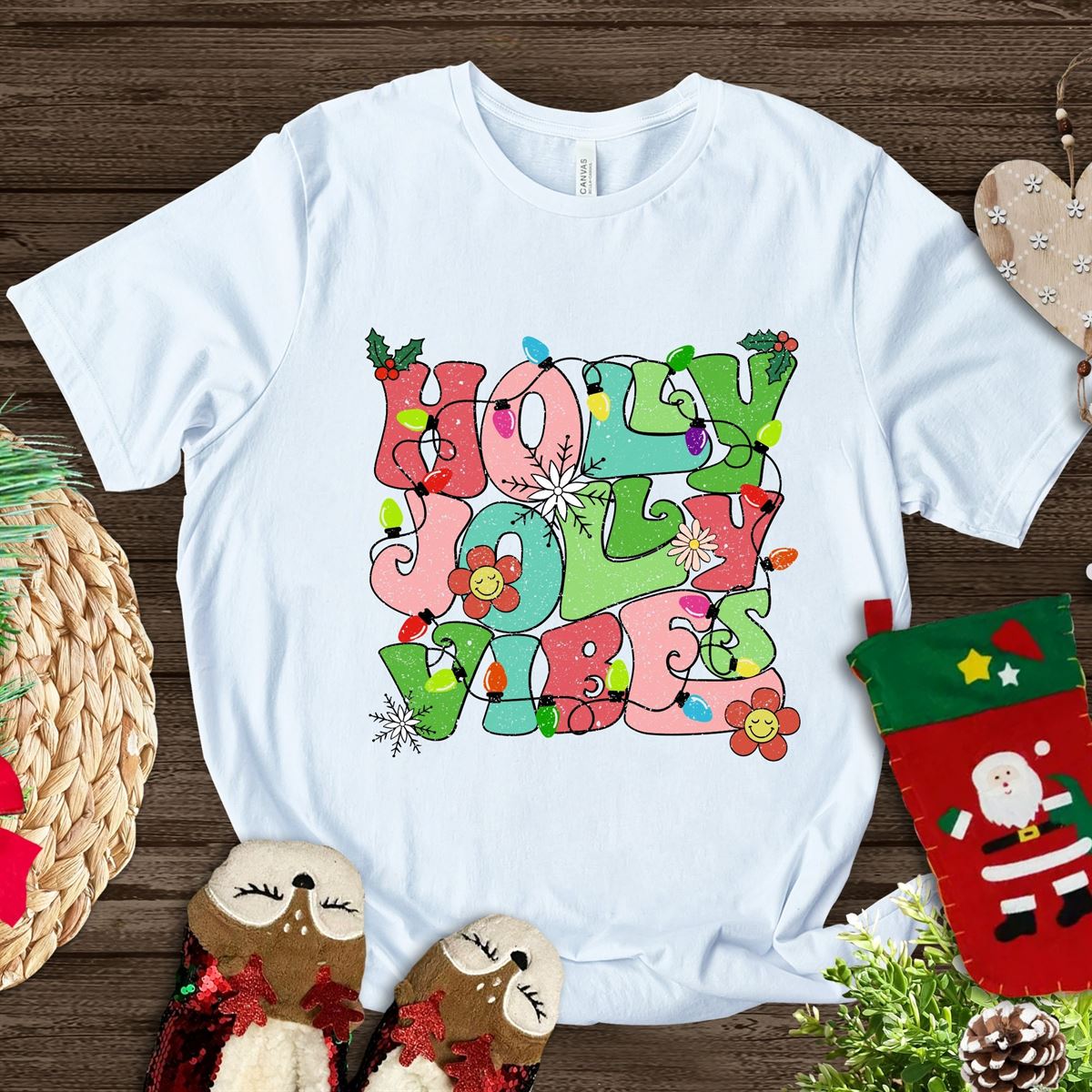 Holly Jolly Vibes Christmas Shirts Family Christmas Shirt Fun Xmas Tees Custom Christmas Tee Family Shirts Festive Season T-shirts Gift Size Up To 5xl