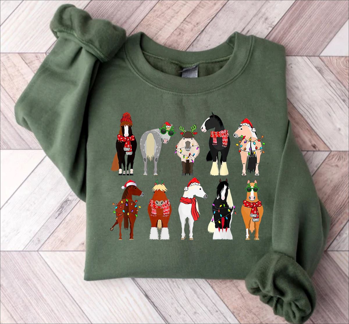 Horse Lover Animal Christmas Shirt Christmas Farm Animals T-shirt Funny Horse Christmas Hoodiehorses In A Row Teexmas Gift For Horse Mom Plus Size Up To 5xl