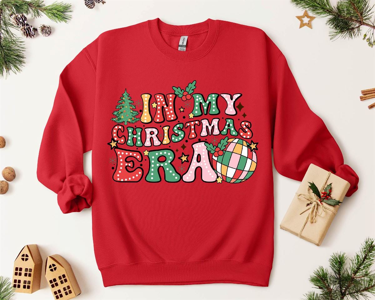 In My Christmas Era Sweatshirt With Disco Ball Design Festive Holiday Apparel Fun Christmas Shirt Cozy Winter Sweatshirt Plus Size Up To 5xl