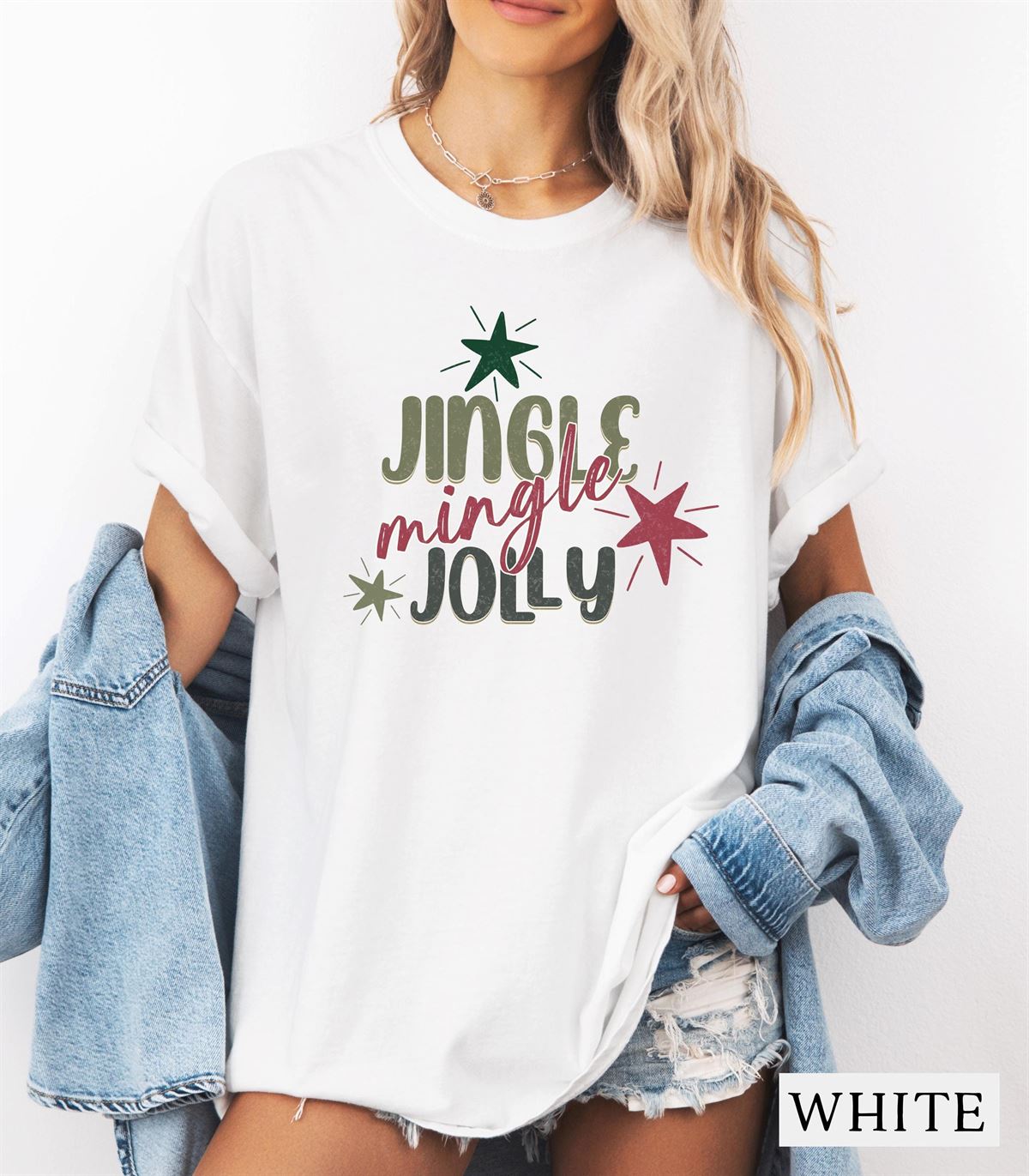 Jingle Mingle Jolly Women’s Holiday Graphic Tee Christmas Comfort Colors T-shirt Festive Fun Shirt Cute Holiday Gift Jolly Vibes Tshirt Plus Size Up To 5xl