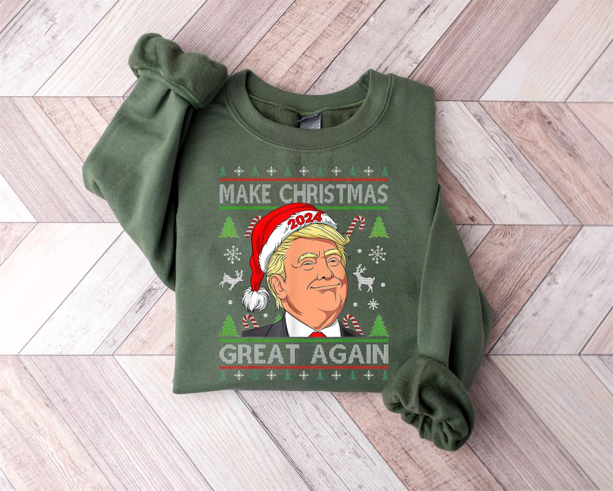 Make Christmas Great Again Ugly Sweatshirt Funny Trump 2024 Shirt Ugly Christmas Hoodies Plus Size Up To 5xl