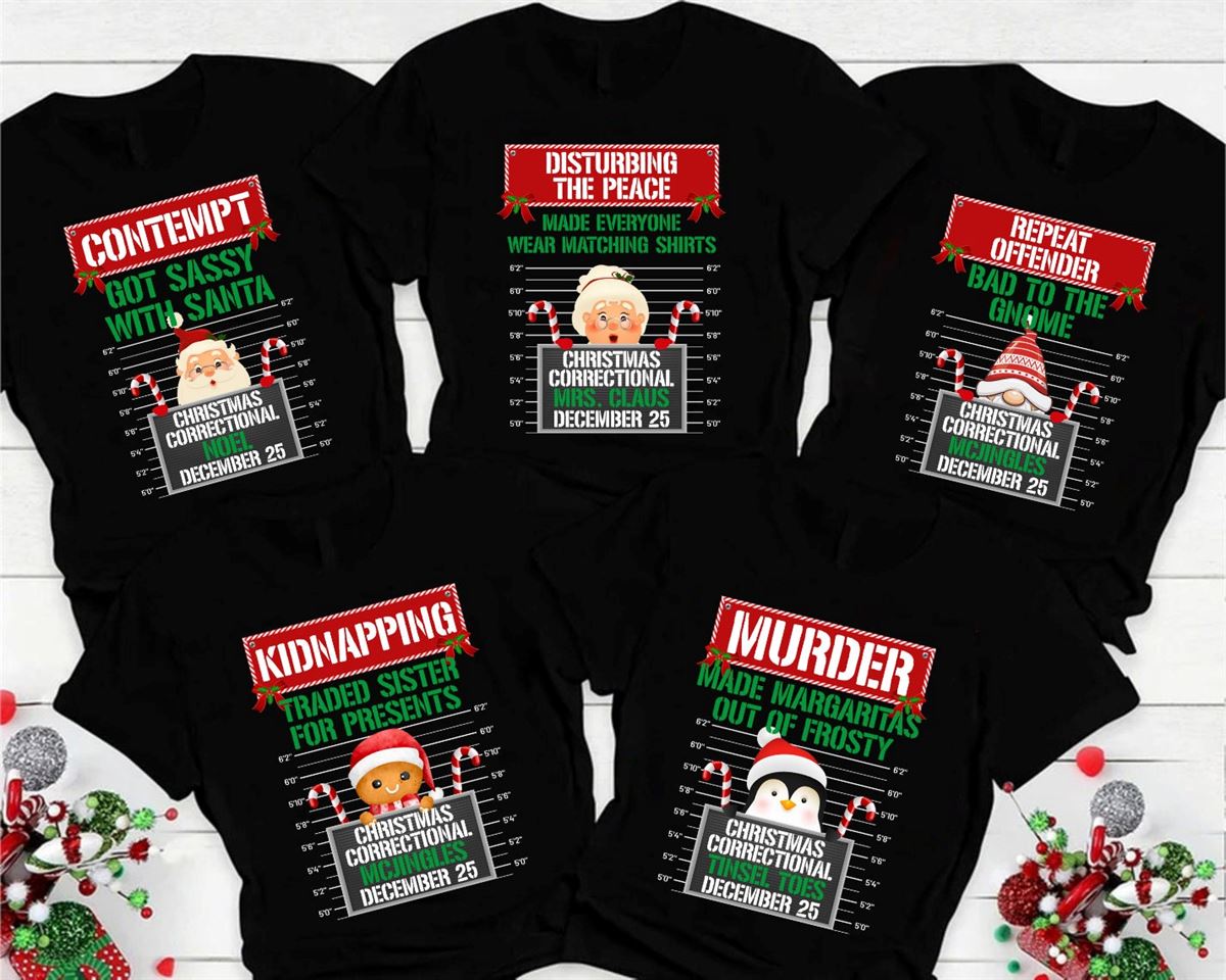 Matching Family Christmas Shirts North Pole Correctional Funny Group Christmas Tshirts Holiday Tshirts Xmas Festive Mom Dad Kids Tees Full Size Up To 5xl