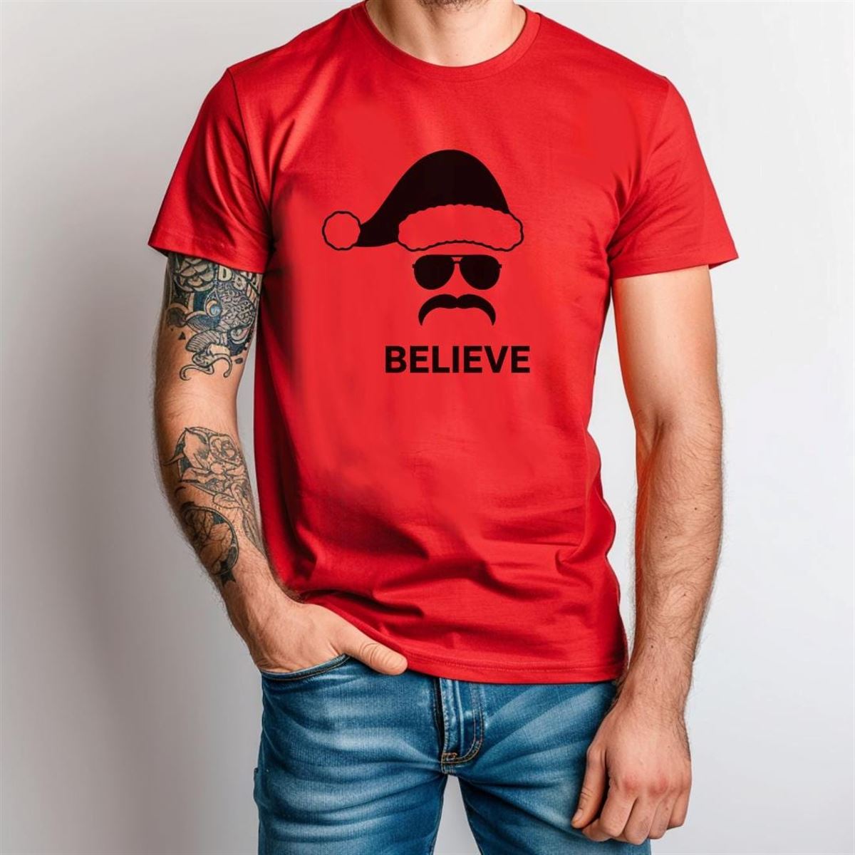 Men’s Santa Shirt Believe In Christmas Tee Believe In Santa Tshirt Funny Male Chrismas T Xmas Men’s Clothing Christmas Gift For Dad Plus Size Up To 5xl