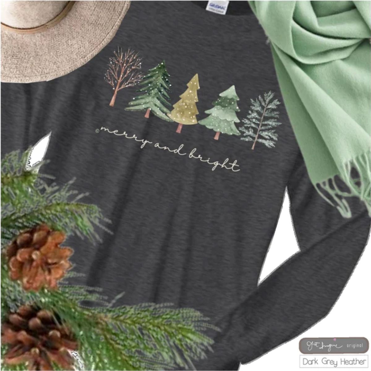 Merry And Bright Long Sleeve Women’s Long Sleeve Tee Christmas Long Sleeve T Long Sleeve Holiday T Long Sleeve Sweater Winter Tee Tree Plus Size Up To 5xl