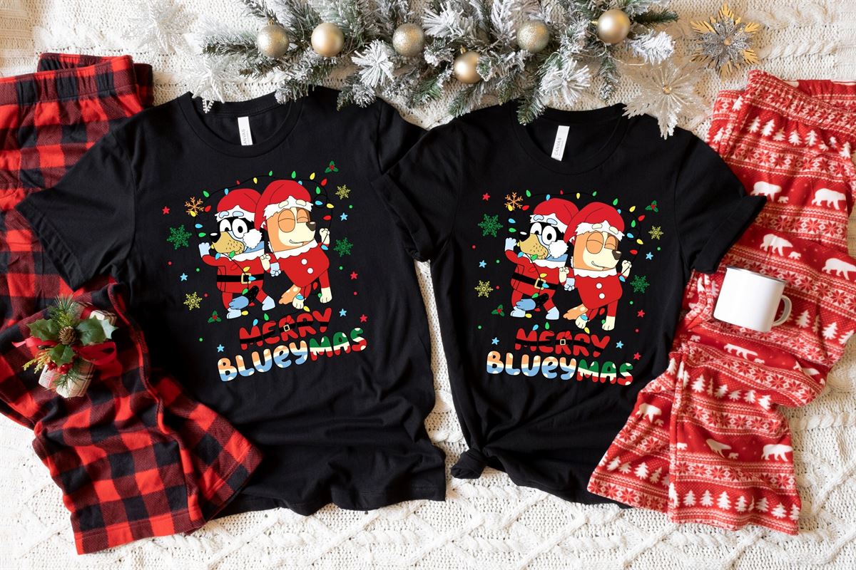 Merry Blueymas Shirt Cartoon Dog Shirt Bluey Cartoon Shirt Christmas Cartoon Shirt Christmas Dog Shirt Bluey Shirt Bluey Sweatshirt Size Up To 5xl