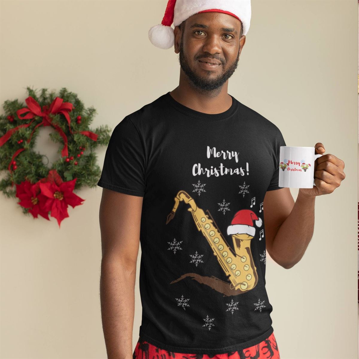 Merry Christmas – Festive Saxophone T-shirt – Unisex Size Up To 5xl