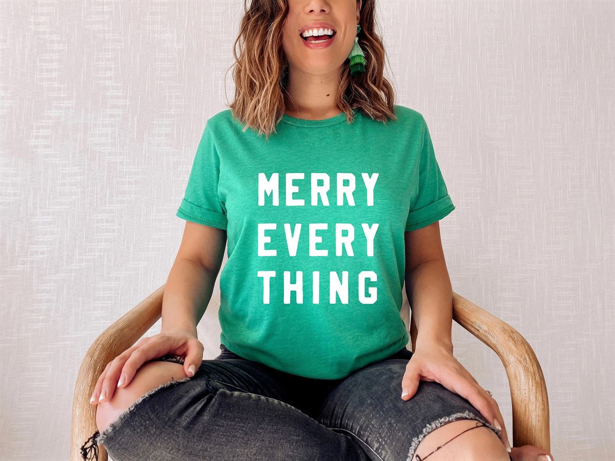 Merry Everything T-shirt Graphic T-shirt Fun Christmas Shirt Women’s Holiday Shirt Men’s Holiday Shirt Merry Christmas Shirt Full Size Up To 5xl