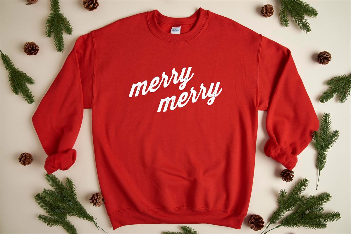 Merry Merry – Christmas Sweatshirt Holiday Sweatshirt Fun Christmas Shirt Women’s Holiday Sweatshirt Men’s Holiday Sweatshir Full Size Up To 5xl