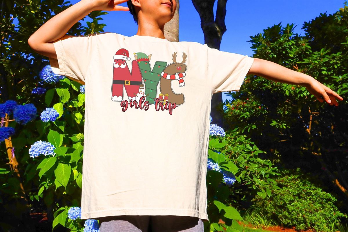 Nyc Christmas Shirt Retro Girls Trip Xmas Matching Group Tee Comfort Colors Shirt Xmas Travel Gift Holiday Vibe Reindeer New York City Fun Plus Size Up To 5xl