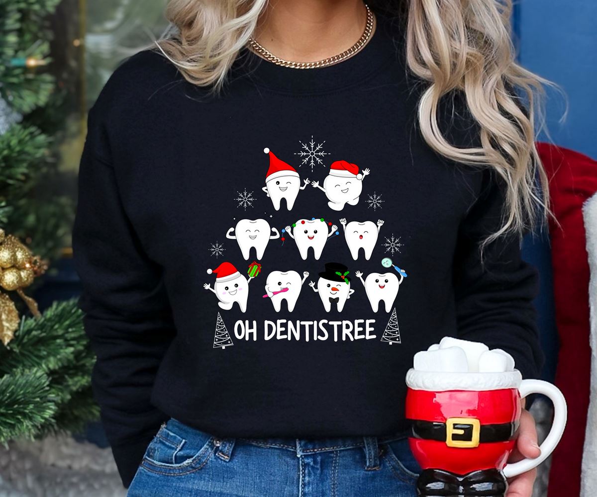 Oh Dentistree Tooth Tree Sweatshirt Funny Christmas Teeth Tshirt Christmas Dentist Hoodie Dental Merry Christmas Sweatshirt Xmas Tee Size Up To 5xl