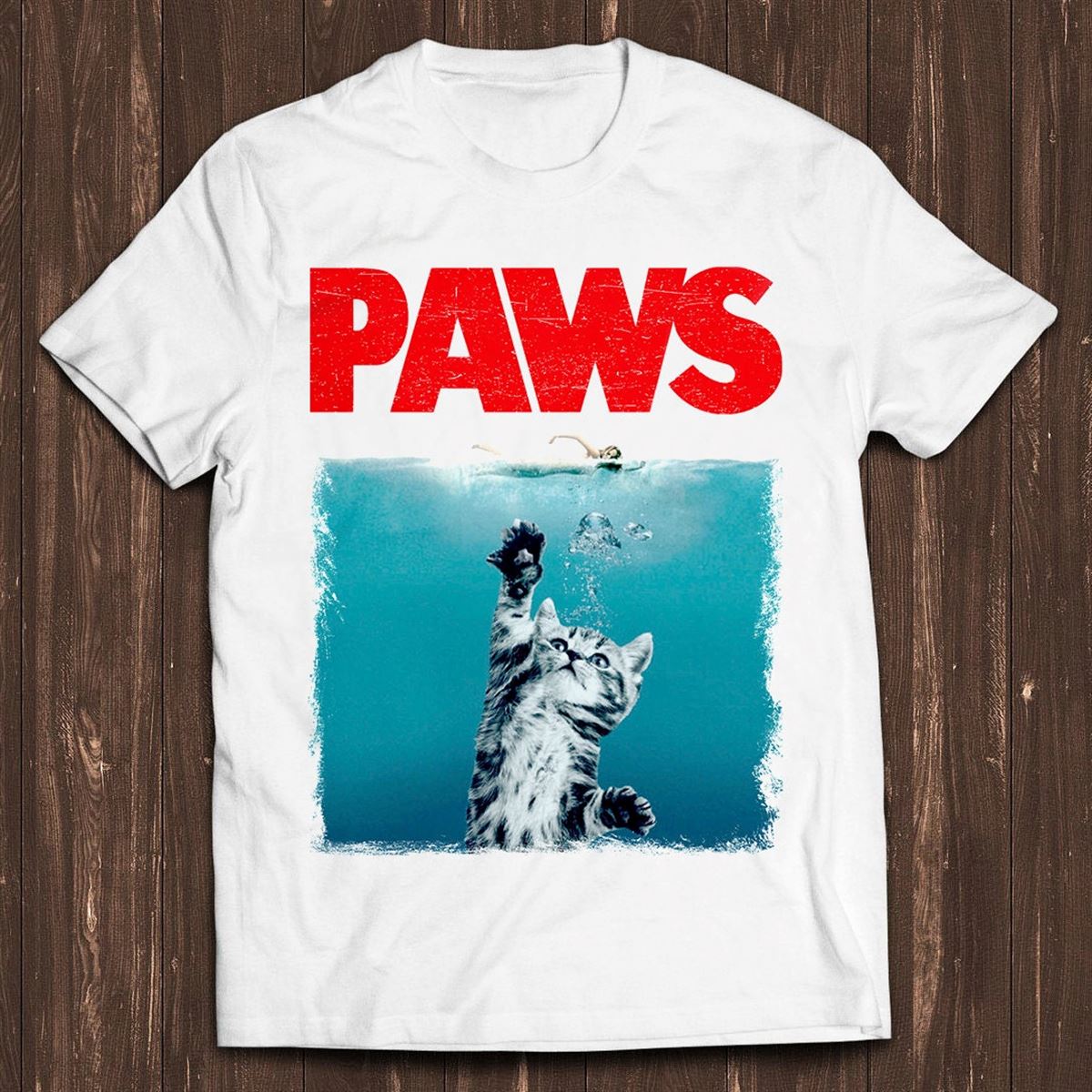 Paws Jaws Cat Fun Pet Lover Kitten Kitty Katze Weie Hai Retro Gamer Cult Meme Movie Music Cool Gift Tee T Shirt C7261 Plus Size Up To 5xl