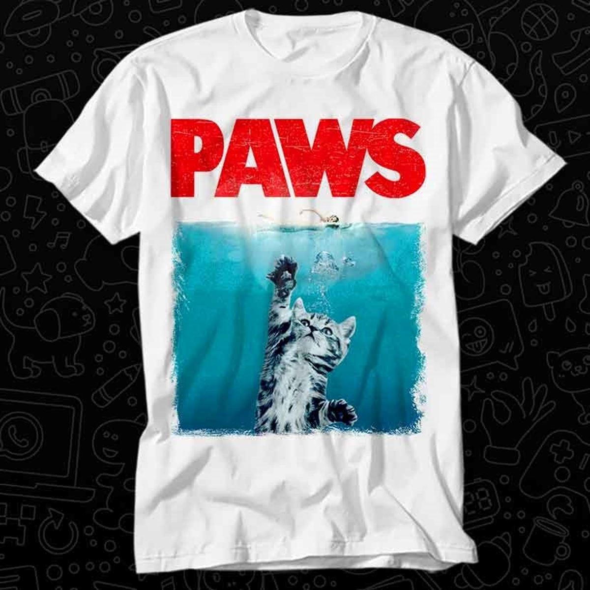 Paws Kitten Jaws Cute Cat Fun T Shirt Gift For Womens Mens Unisex Top Adult Tee Vintage Music Best Movie Oz119 Size Up To 5xl