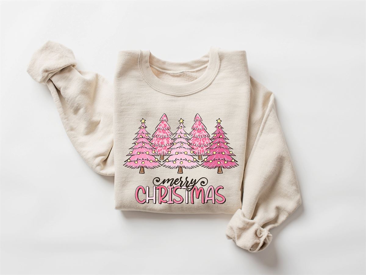 Pink Tree Christmas Sweater Christmas Sweater Christmas Crewneck Christmas Tree Sweatshirt Holiday Sweaters For Women Winter Sweatshirt Plus Size Up To 5xl