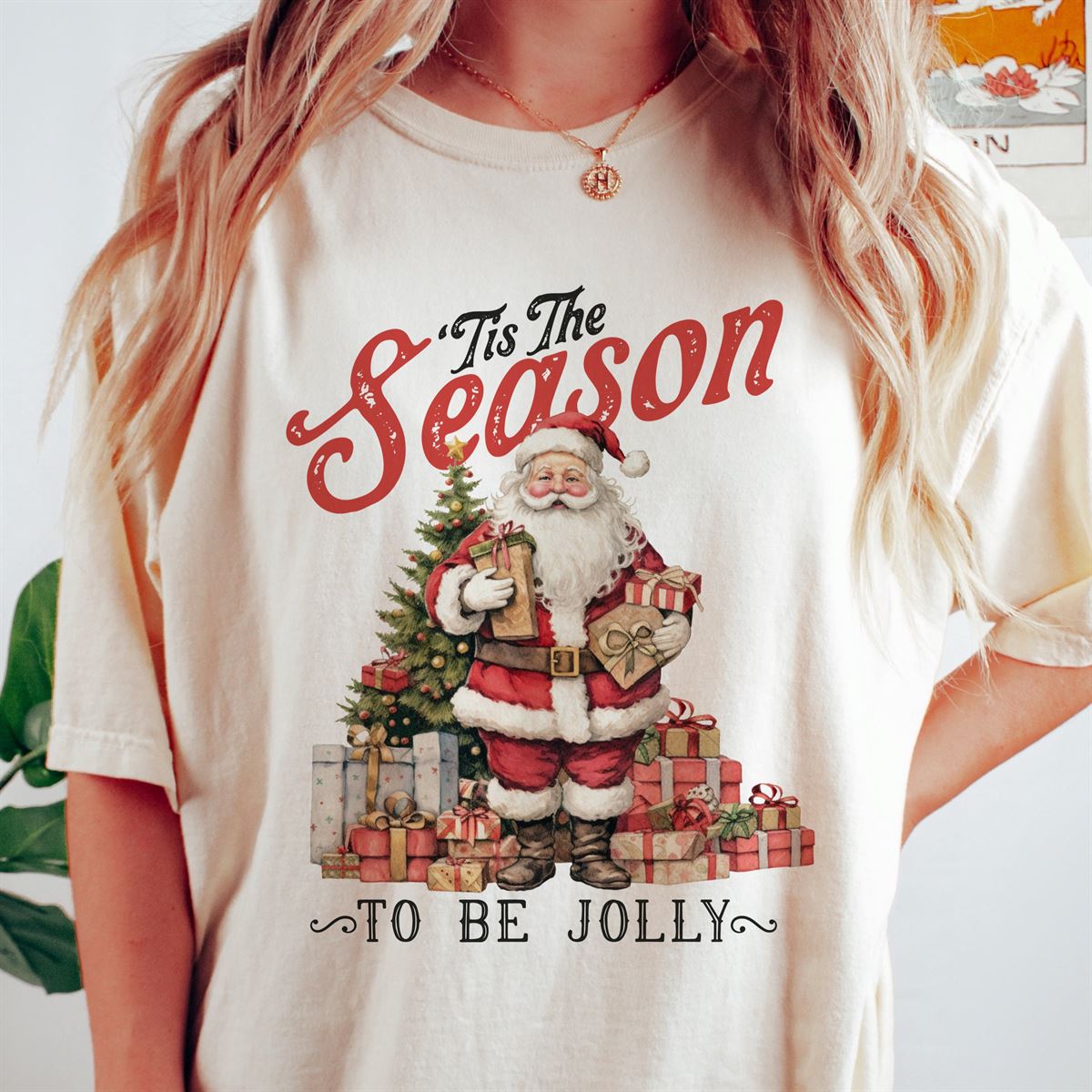 Retro Jolly Season Christmas T Shirt Womens Christmas Shirts Cute Funny Christmas Top Retro Santa Claus Shirts Comfort Colors Ivory Shi Plus Size Up To 5xl