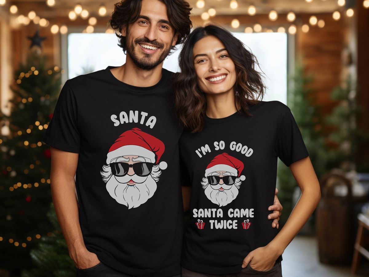 Rude Santa Christmas Shirt Funny Matching Santa Came Twice Couple Shirts Fun Christmas Gift Innapropriate Xmas Shirt Adult Humor Plus Size Up To 5xl