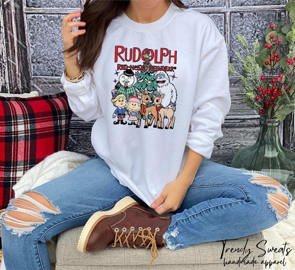 Rudolph The Red Nosed Reindeer Sweatshirt Women’s Christmas Sweater Xmas Family Sweatshirt Christmas Party Shirt Merry Christmas Plus Size Up To 5xl