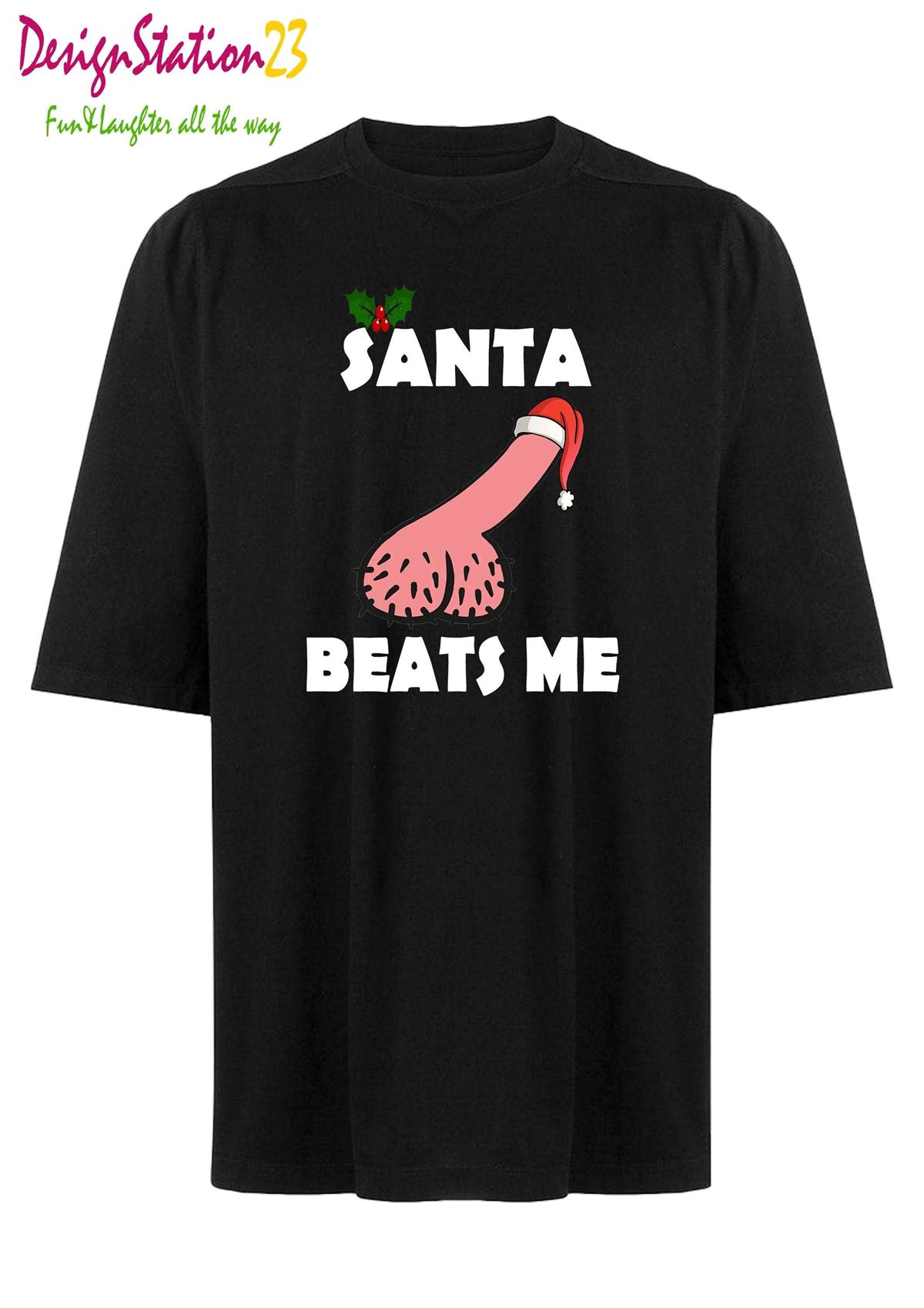 Santa Beats Me Funnoveltyrudechristmas Tshirt Christmas Party Season Jumpers Ugly Christmas T-shirt Full Size Up To 5xl