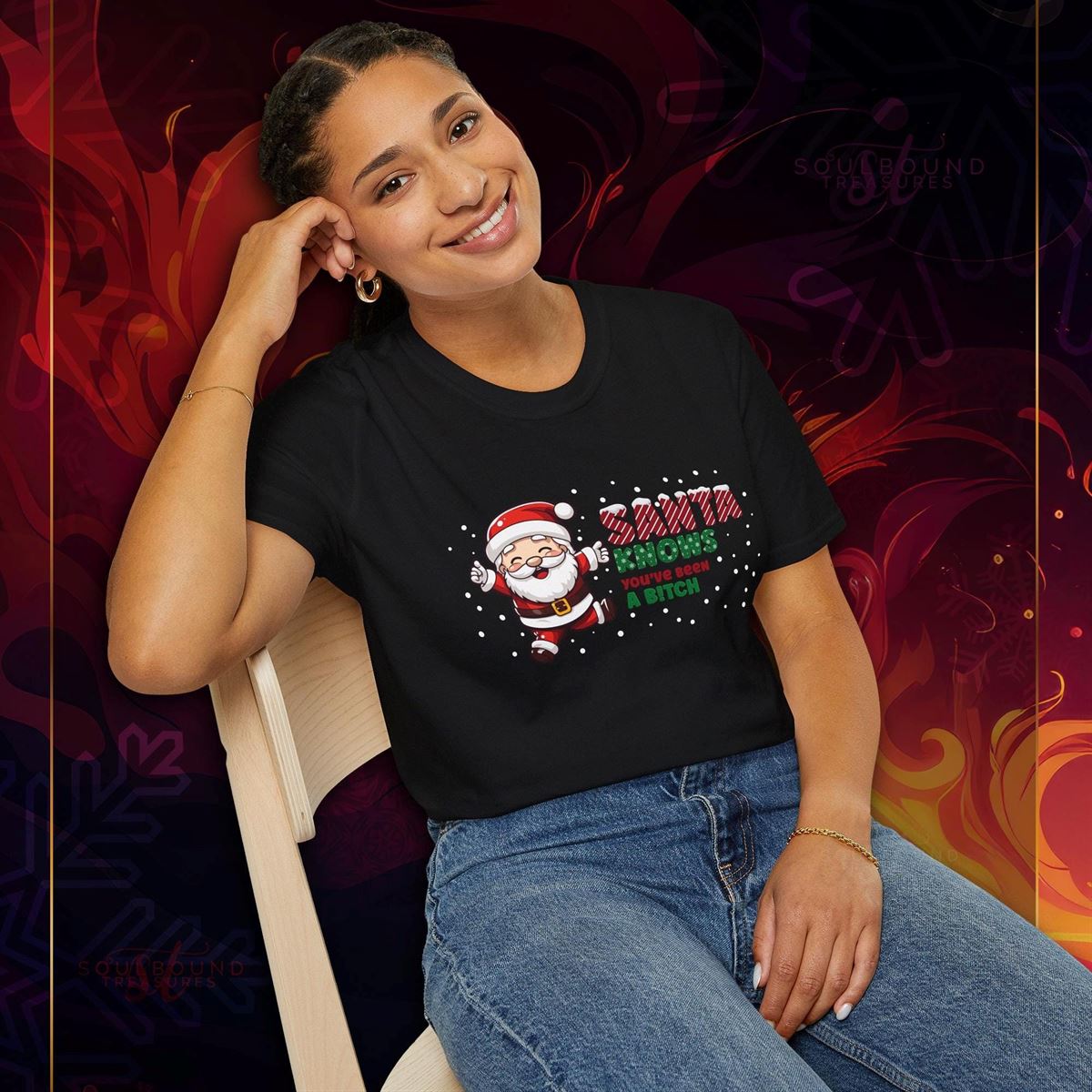 Santa Knows You’ve Been A Bitch Funny Christmas Shirt Christmas T-shirt Gamer T-shirt Fun T-shirt Xmas Shirt Adult Shirt Graphic Tee Full Size Up To 5xl