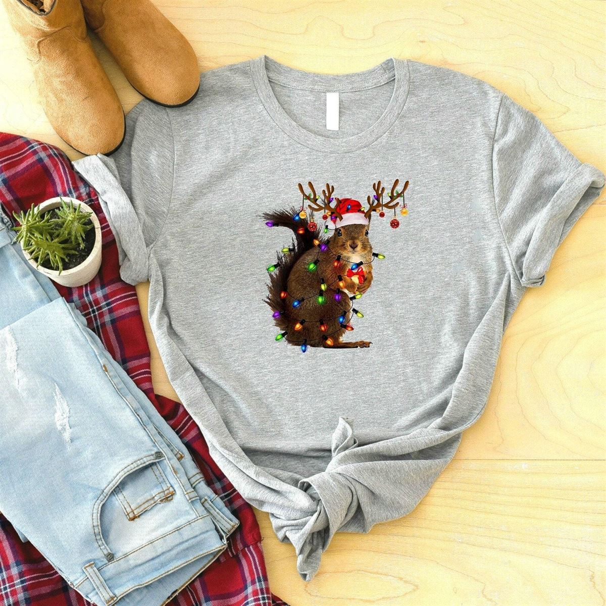 Squirrel Christmas Lights Shirt Funny Christmas T-shirt Xmas Party Shirt Family Christmas Shirt Holiday Tee Gift For Christmas Full Size Up To 5xl