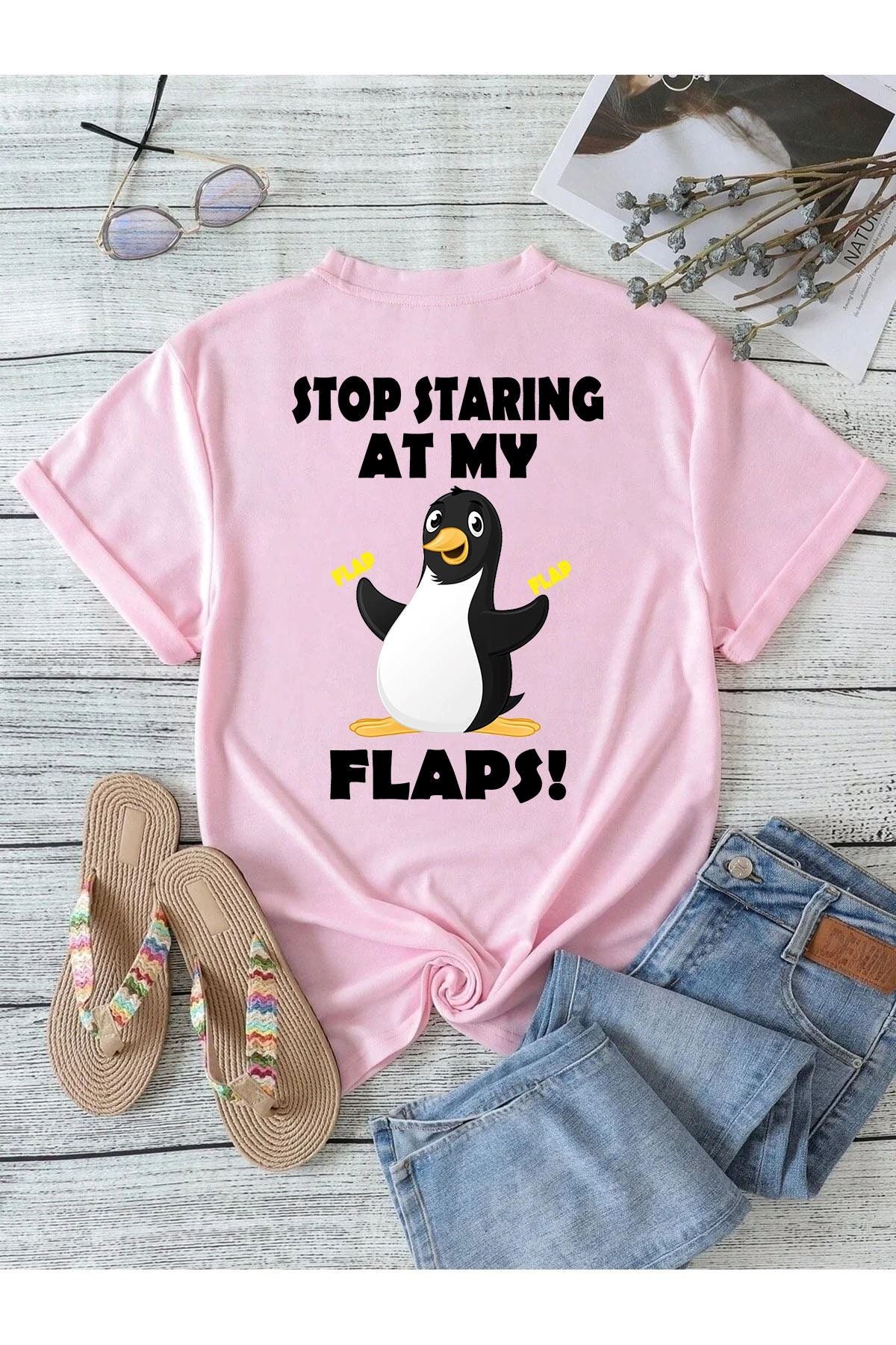 Stop Staring At My Flaps Fun Adult Humour Womens T-shirt Womens Tshirts Womens Fashion Girls Trips Hen Parties Size Up To 5xl