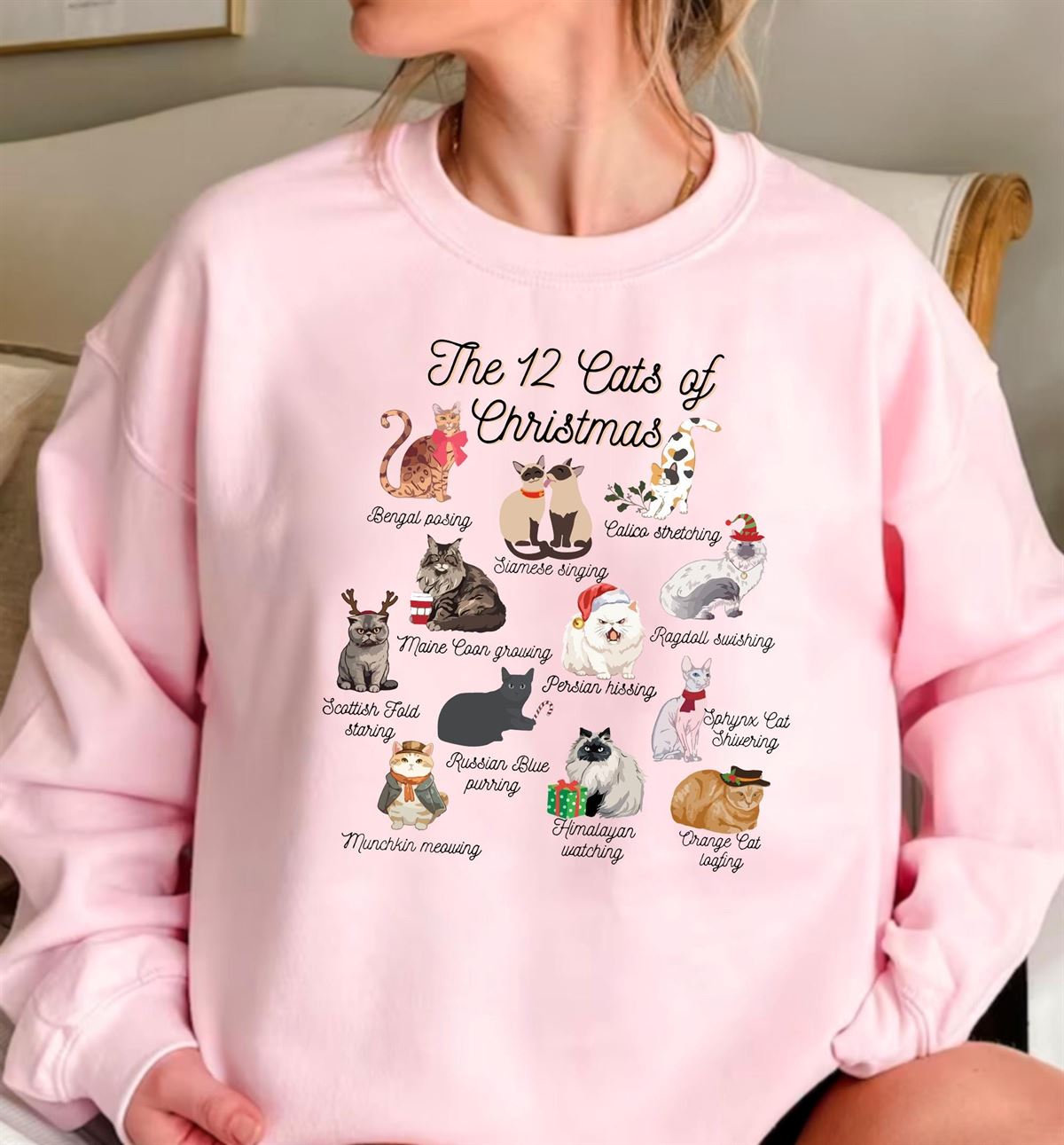 The 12 Cats Of Christmas Sweatshirtcute Christmas Cats Shirt Christmas Cat Mom Shirt Xmas Catscat Lover Christmas Sweatercat Owner Gift Size Up To 5xl