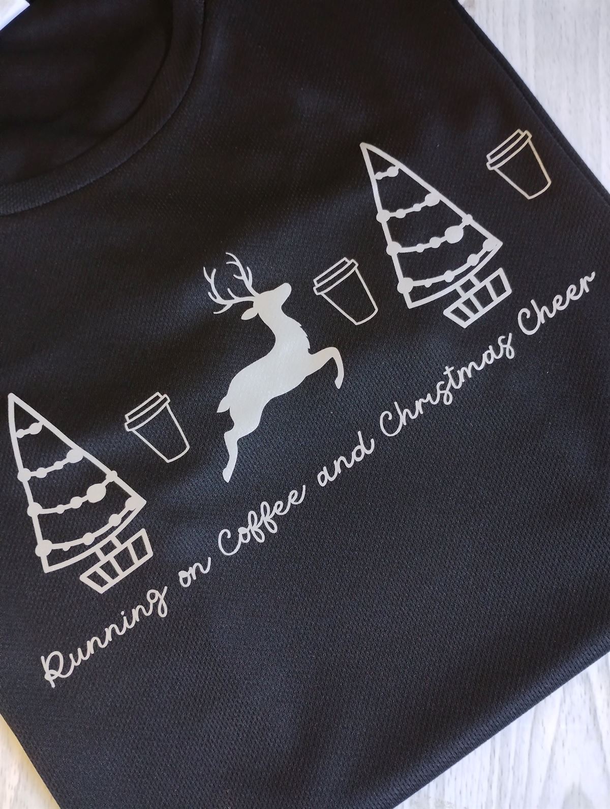 Unisex Christmas Running Shirt For Coffee Lovers Running On Coffee And Christmas Cheer Reindeer Running Team Sports Material Xmas Shirt Size Up To 5xl