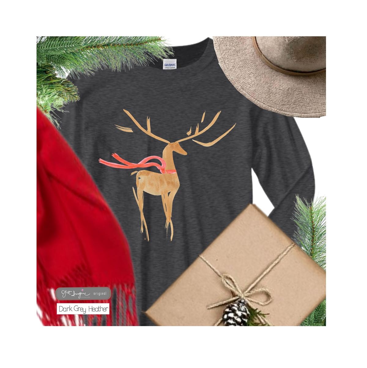 Winter Reindeer Women’s Long Sleeve Tee Reindeer Long Sleeve T Long Sleeve Holiday T Painted Reindeer Elegant Christmas Shirt Trendy Plus Size Up To 5xl