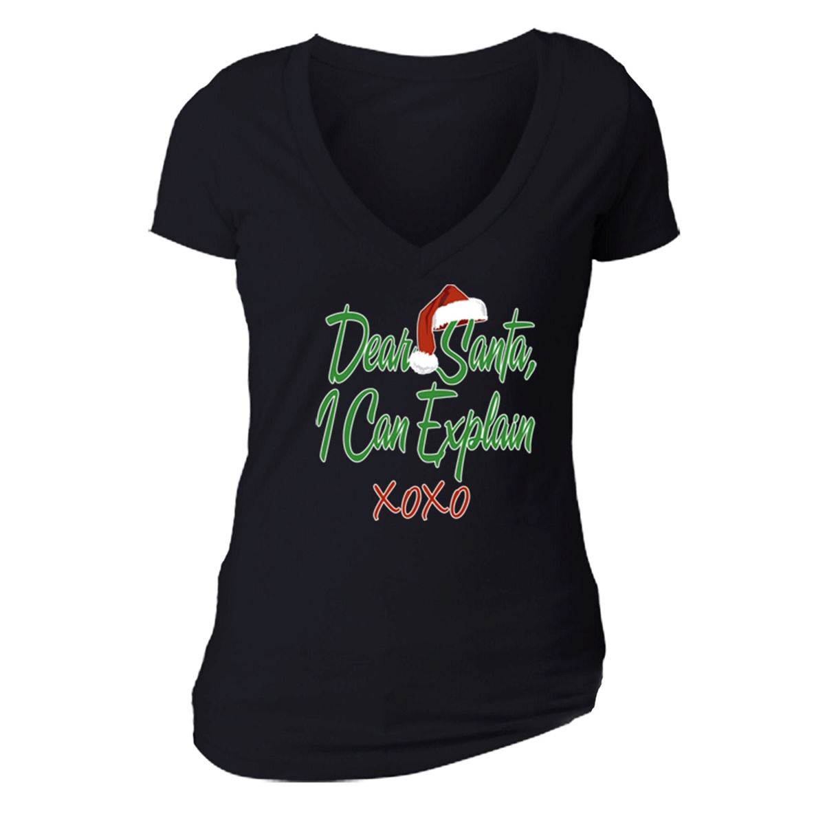 Women’s Tee Dear Santa I Can Explain Ugly Christmas Sweater Snowflake Party Elf Ho Ho Gift V-neck T-shirt Full Size Up To 5xl