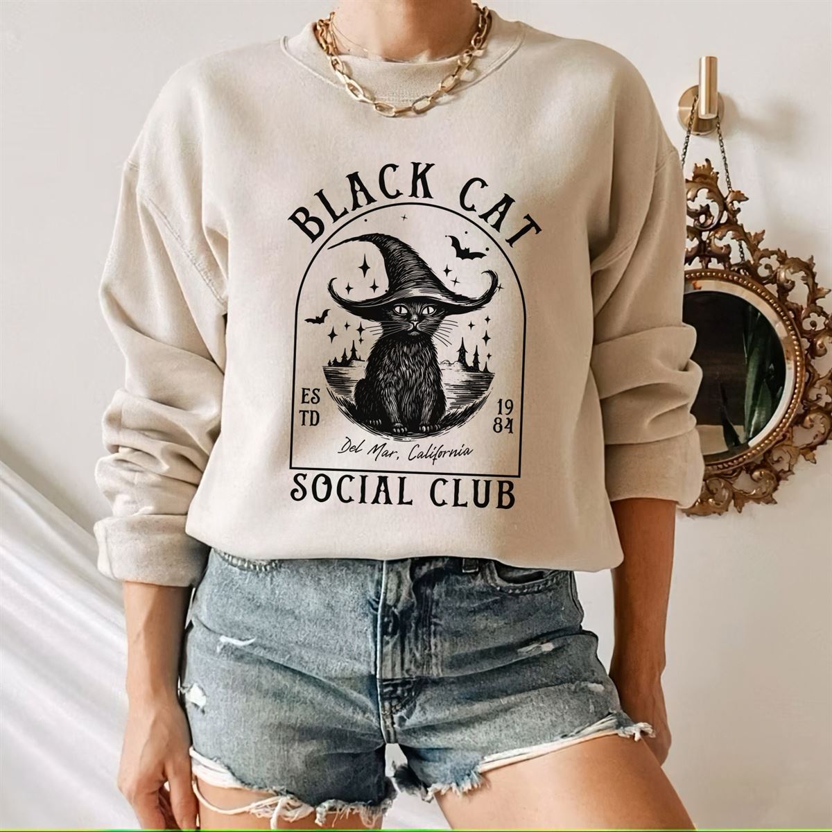 Black Cat Halloween Sweatshirt Halloween Sweater Halloween Shirt Black Cat Hoodie Cat Mom Gift Spooky Season Crewneckblack Cat Shirt Size Up To 5xl